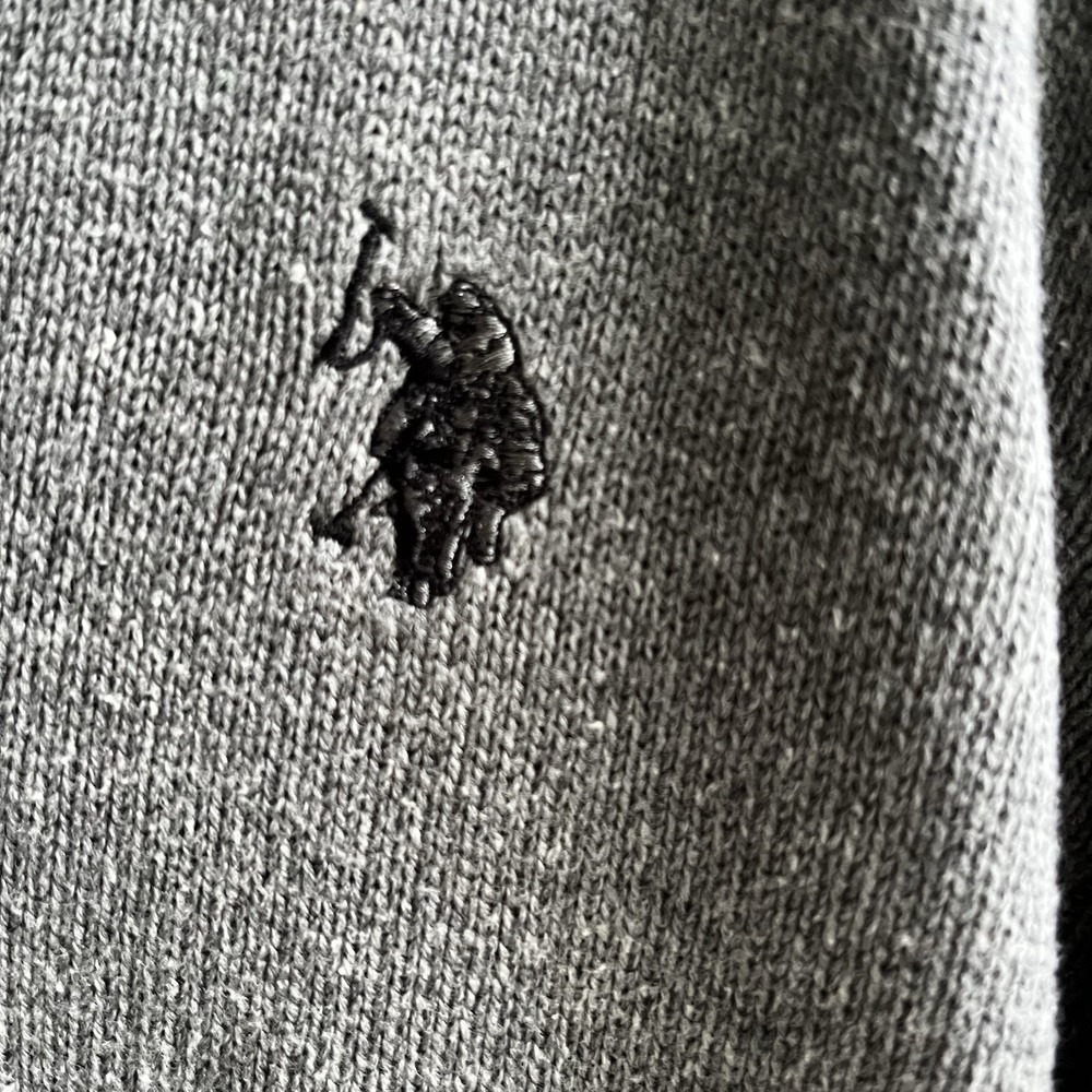 Mens Polo Long Sleeve Pull Over 1/4 Zip Sweater Gray Size Large Academia - Picture 4 of 7
